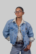 Rose Patch Cropped Vintage Denim Jacket